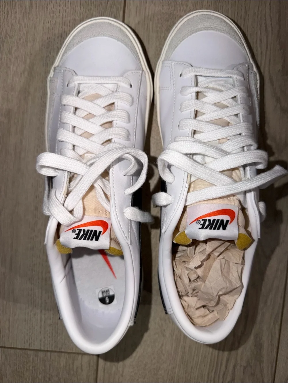 Brand New Nike Blazer White Low-Top Sneakers with Orange Logo Accents